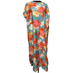 Floral Print Blue Caftan Dress - Lightweight Sleeved Maxi